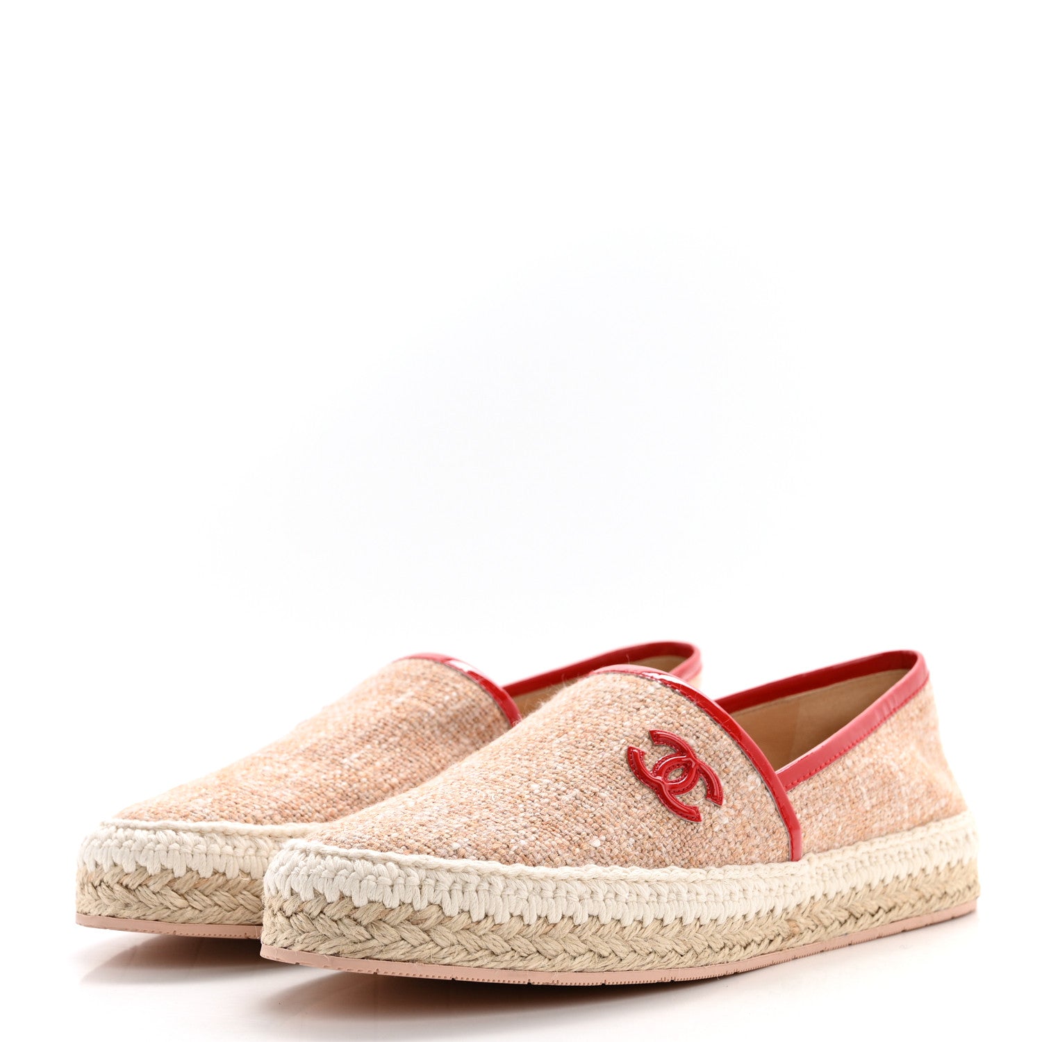 Chanel Fabric Patent Calfskin CC Espadrilles 38 Pink Red 3 of 13