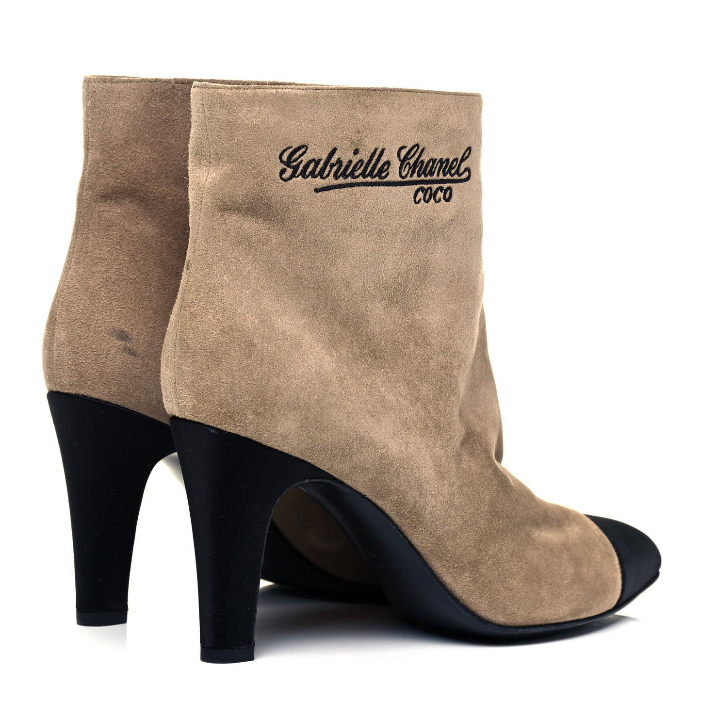 Suede Calfskin Satin Gabrielle Cap Toe Short Boots 38 Beige Black