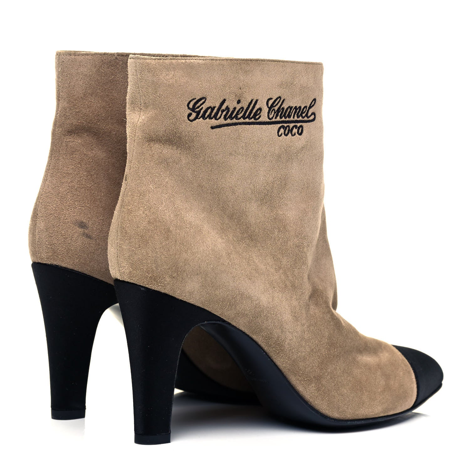 Chanel Suede Calfskin Satin Gabrielle Cap Toe Short Boots 38 Beige Black 3 of 7