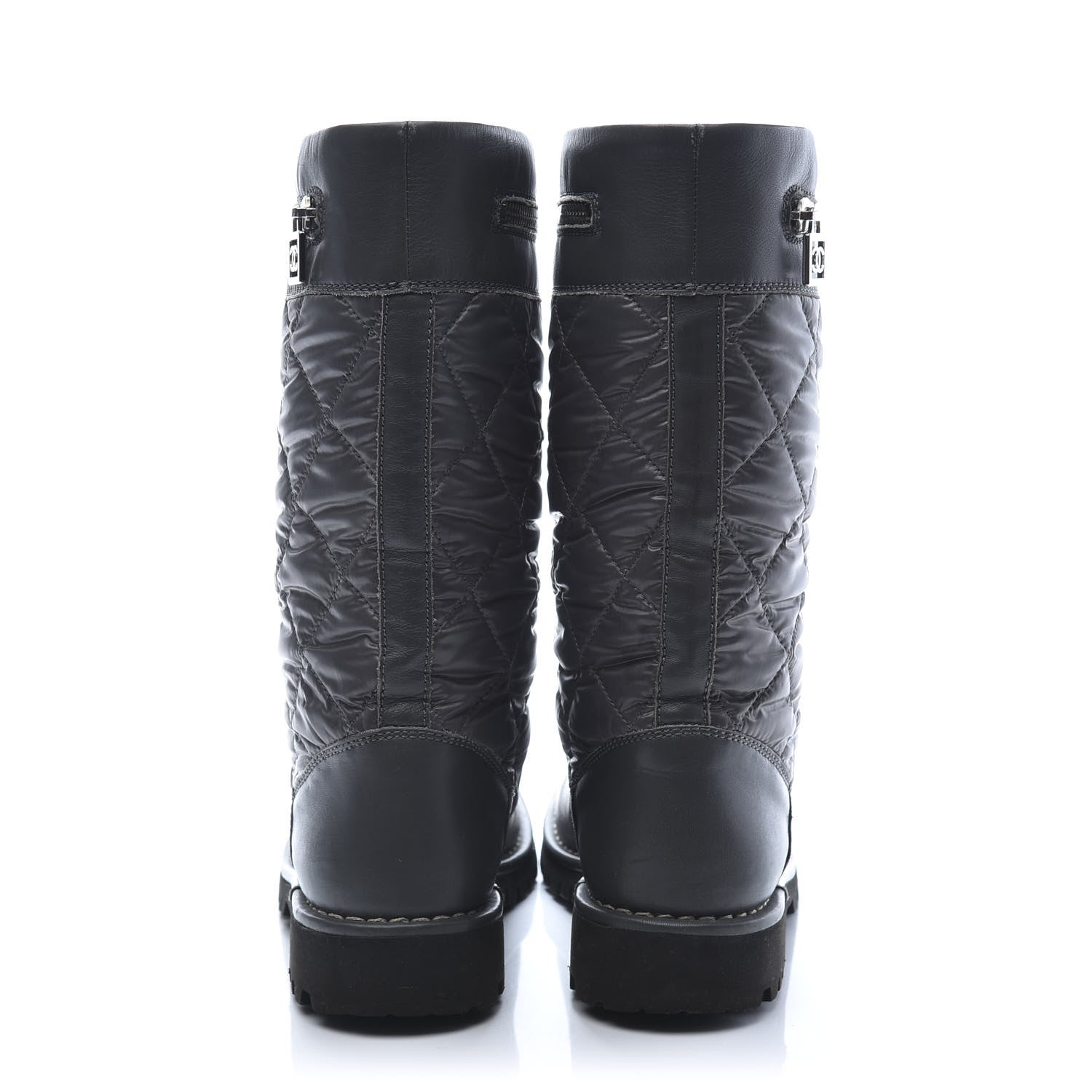 Chanel Calfskin Nylon Quilted Motorcycle Zip Boots 36 Green 6 of 10