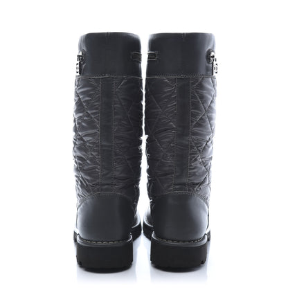 Chanel Calfskin Nylon Quilted Motorcycle Zip Boots 36 Green 6 of 10