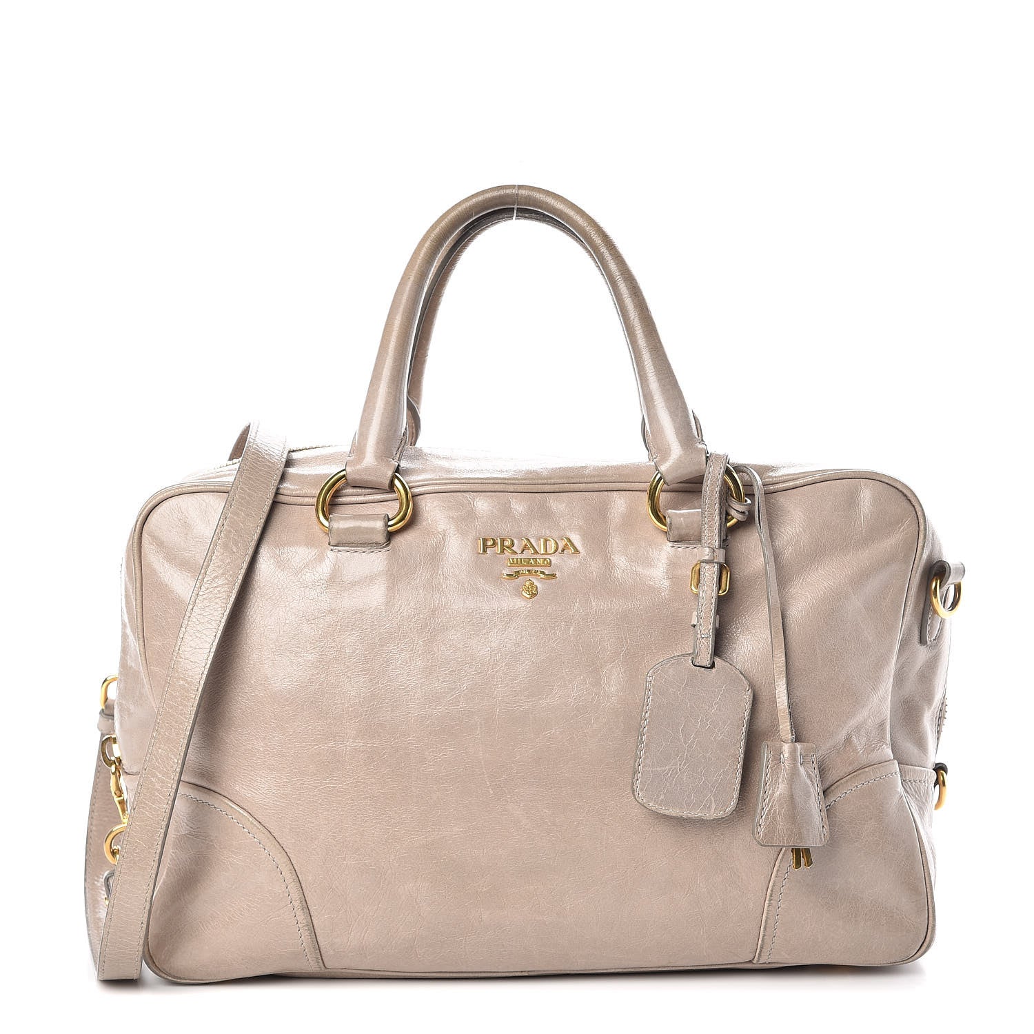 Prada Vitello Shine Top Handle Bowler Pomice 1 of 17