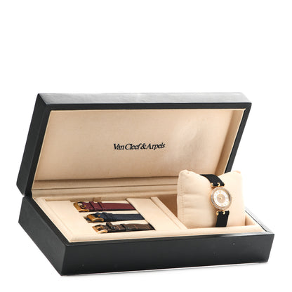 Van Cleef & Arpels 18K Yellow Gold Satin Diamond Pave Bezel Mother of Pearl 28mm Classique Quartz Watch 5 of 5