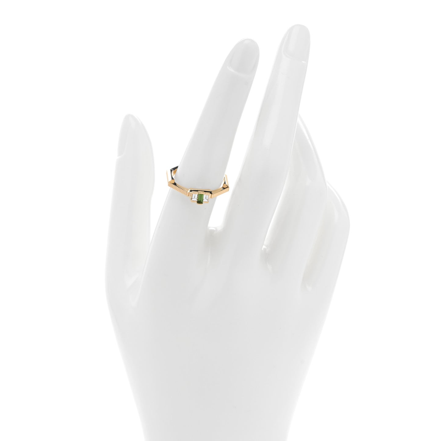 18K Yellow Gold Diamond Green Tourmaline Link to Love Ring 56 7.5