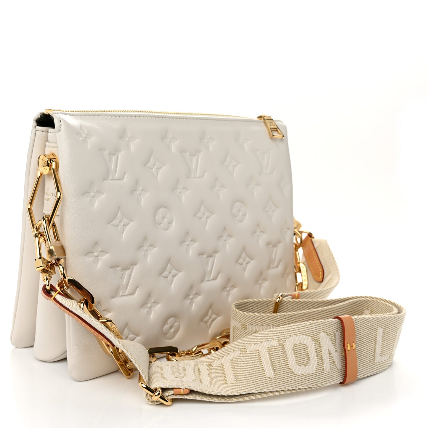 Lambskin Embossed Monogram Coussin PM Beige Cream
