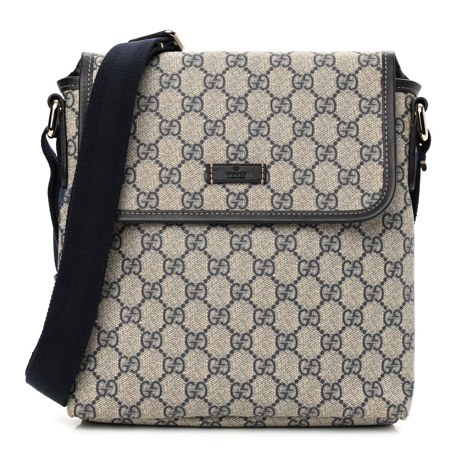 GG Plus Monogram Sellieria Calfskin Small Flap Messenger Bag Beige Blue
