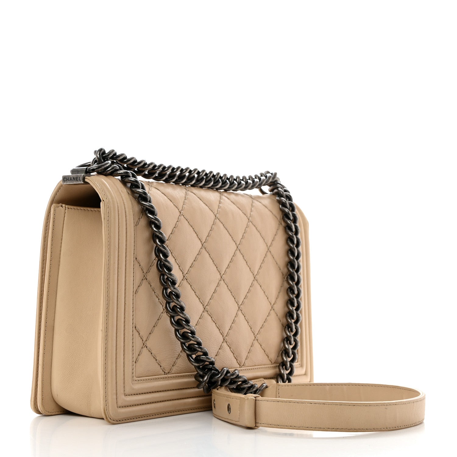 Chanel Calfskin Quilted Double Stitch New Medium Boy Flap Beige 3 of 12