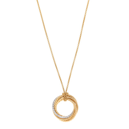 David Yurman 18K Yellow Gold Diamond 21mm Crossover Pendant Necklace 1 of 4