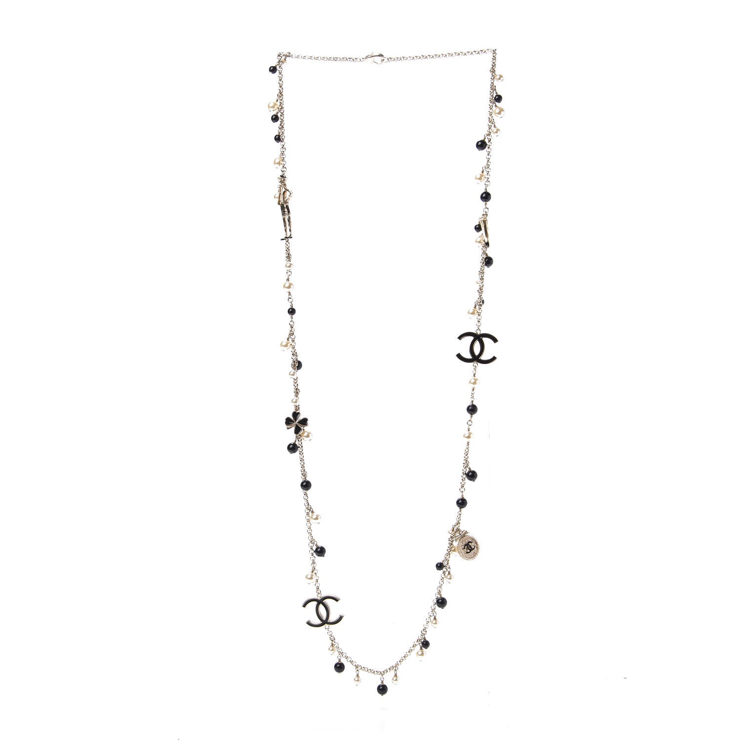 Chanel Pearl Beaded Enamel CC Coco Long Necklace Black Gold 3 of 8
