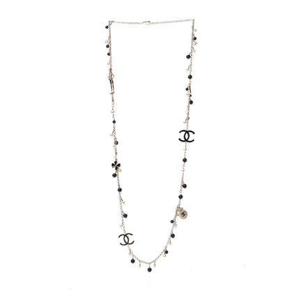 Chanel Pearl Beaded Enamel CC Coco Long Necklace Black Gold 3 of 8