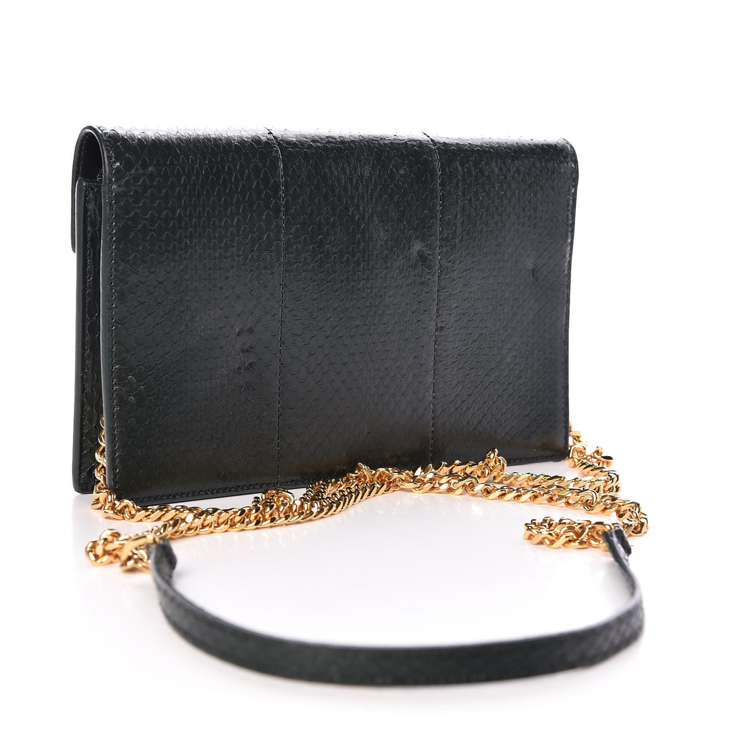 Snakeskin Monogram Envelope Chain Wallet Dark Green
