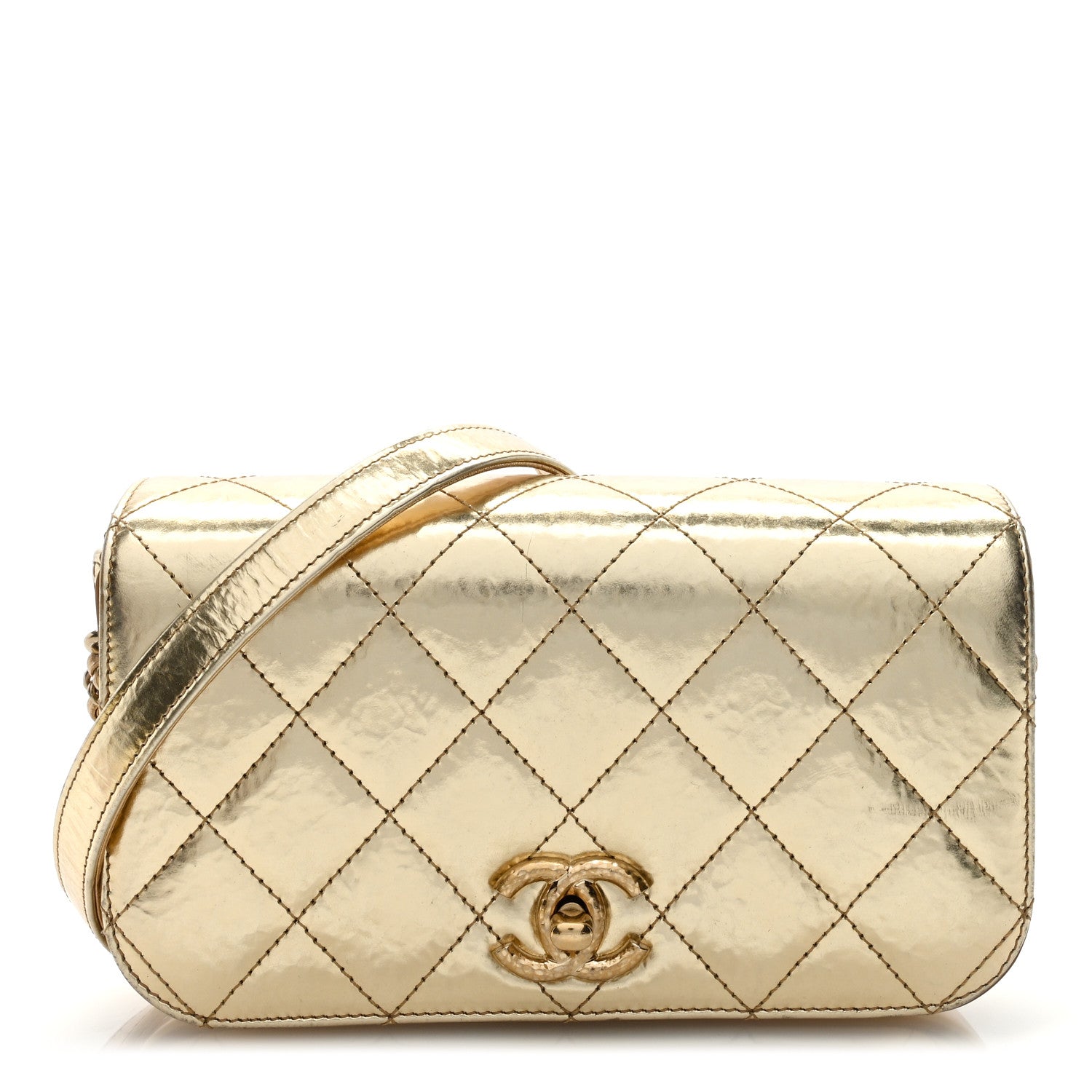 Chanel Hammered Metallic Calfskin Quilted Flap Gold 1 of 14