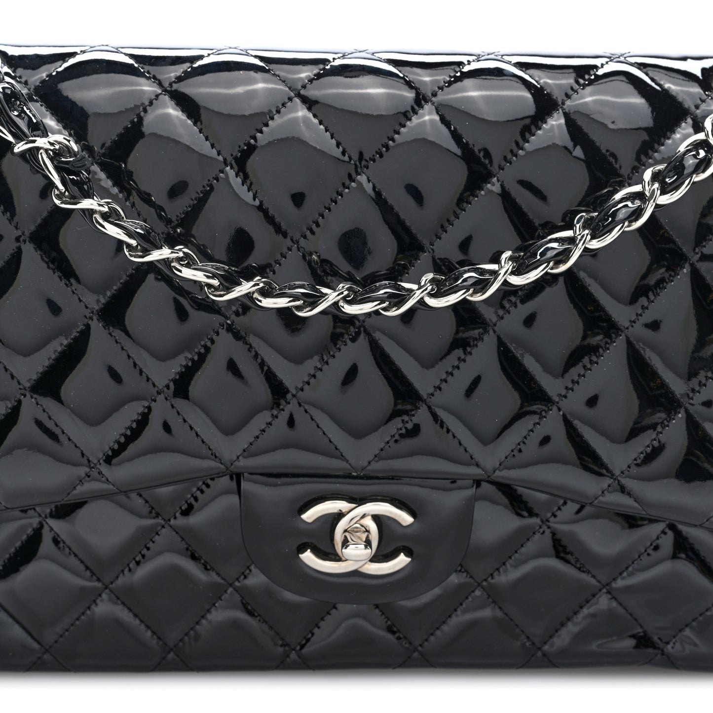 Patent Quilted Jumbo Double Flap Black