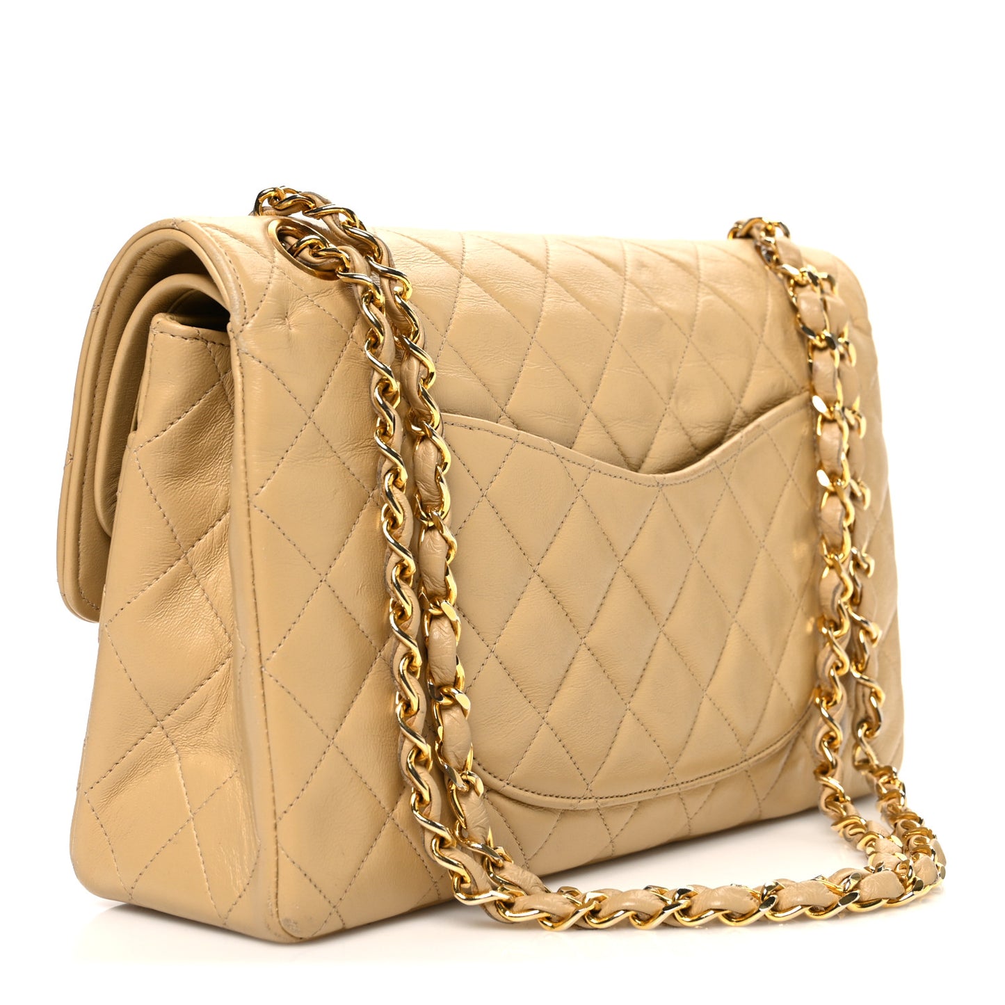 Lambskin Quilted Medium Double Flap Beige