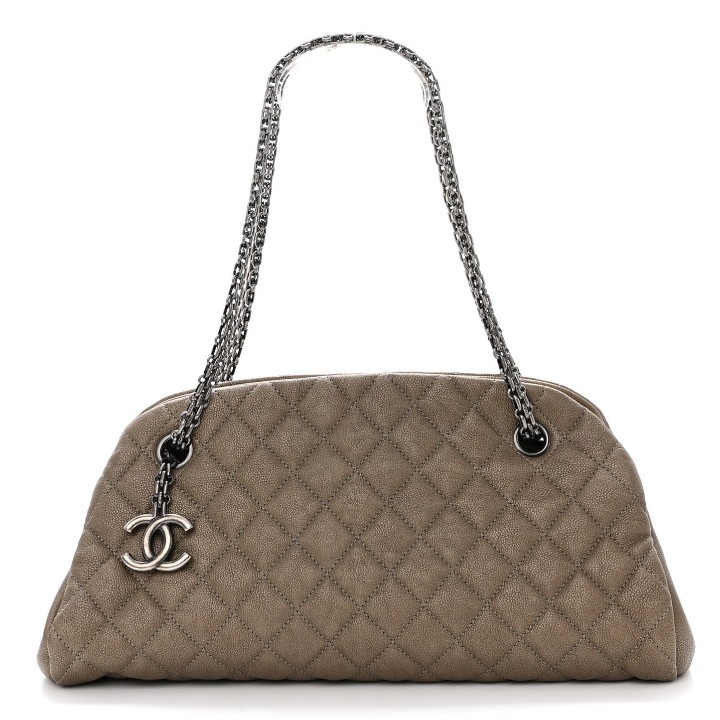 Metallic Caviar Quilted Small Just Mademoiselle Beige