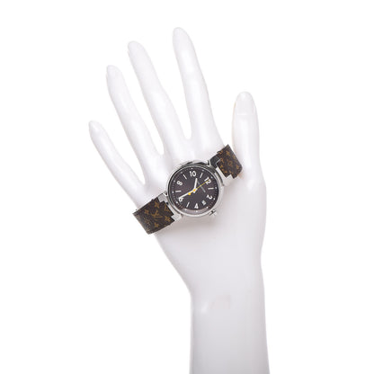 Louis Vuitton Stainless Steel Monogram 34mm Tambour Quartz Watch Brown 2 of 9