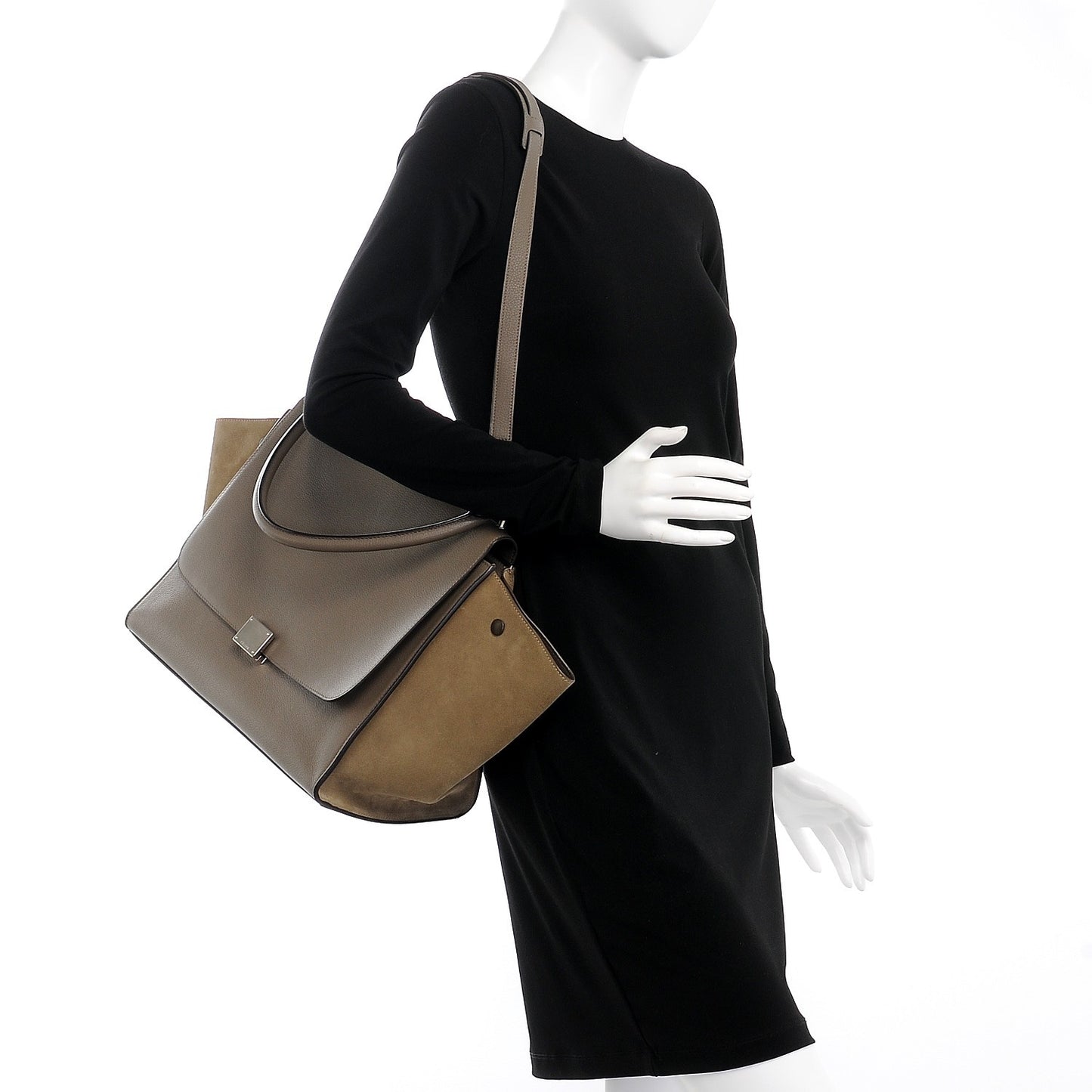 Drummed Calfskin Suede Large Trapeze Souris