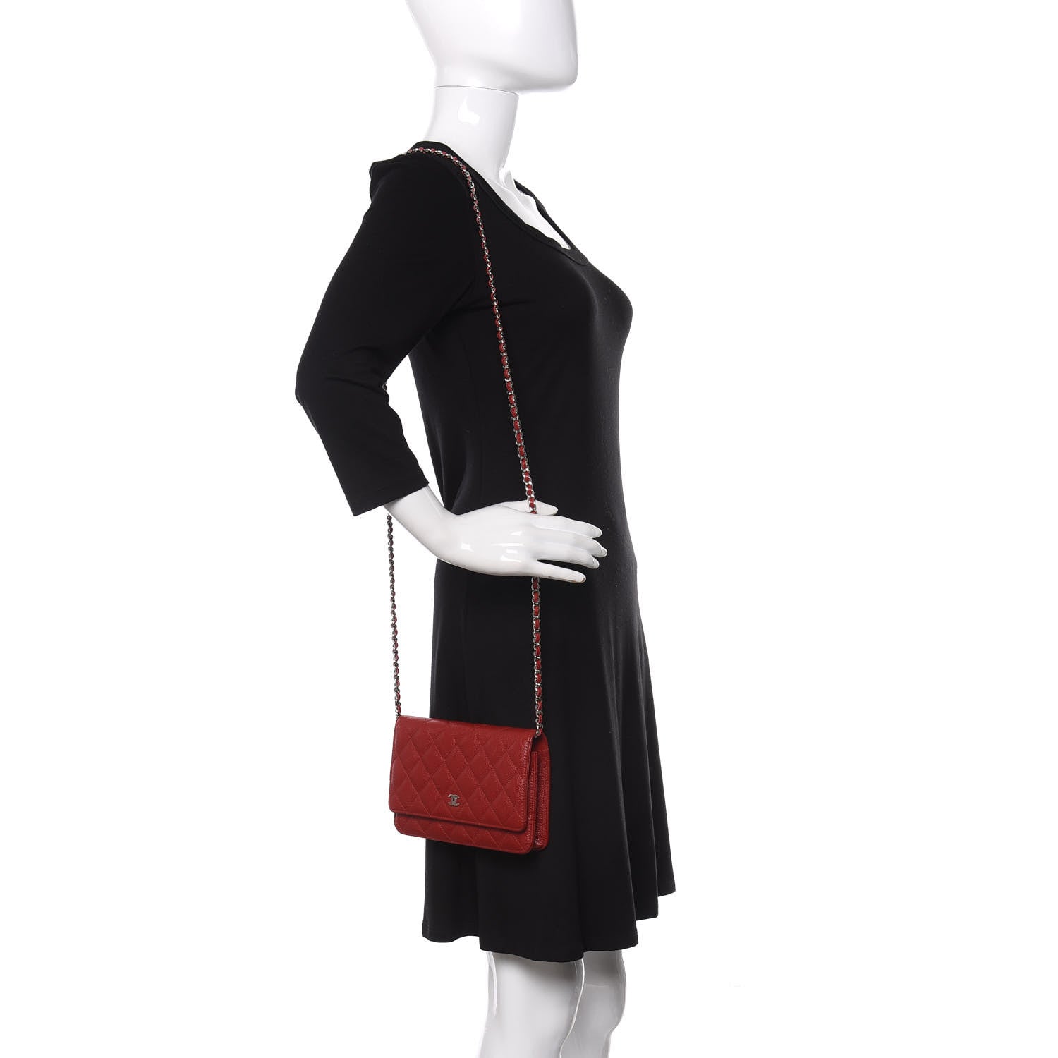 Chanel Caviar Quilted Wallet On Chain WOC Red 2 of 12