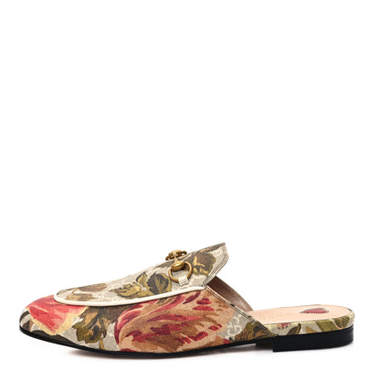 Gucci GG Supreme Monogram Malaga Kid Water Flora Womens Princetown Slippers 38.5 Beige White Multicolor Mystic White 1 of 11