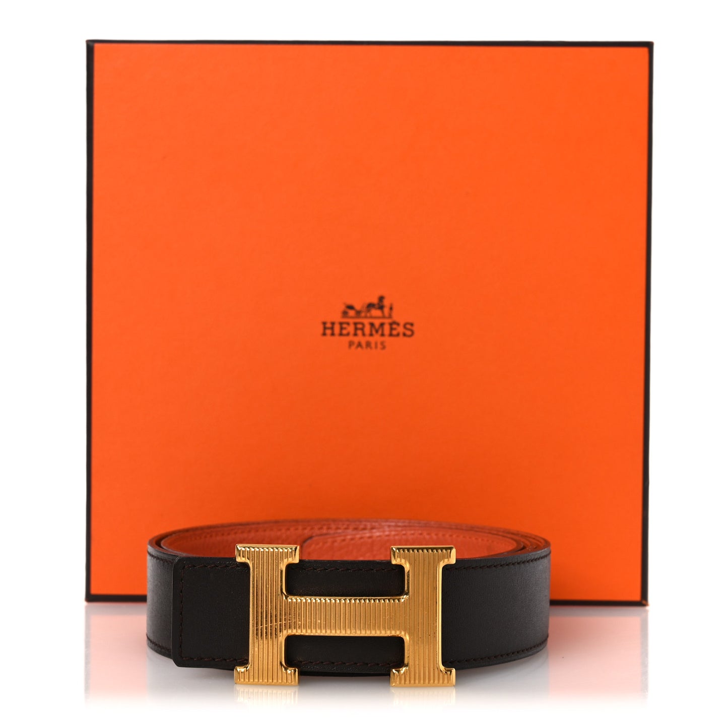 Box Togo 32mm Strie H Belt 85 34 Chocolate Orange