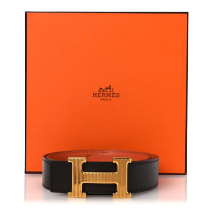 Hermes Box Togo 32mm Strie H Belt 85 34 Chocolate Orange 10 of 10