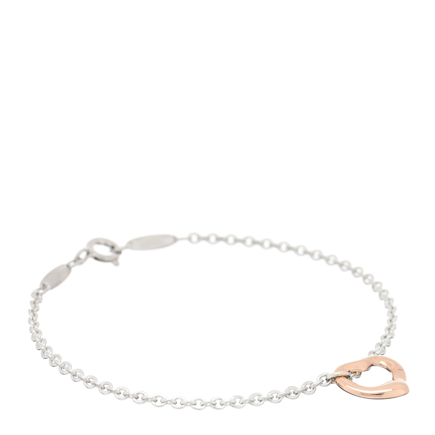 Sterling Silver 18K Rose Gold Elsa Peretti Open Heart Charm Bracelet