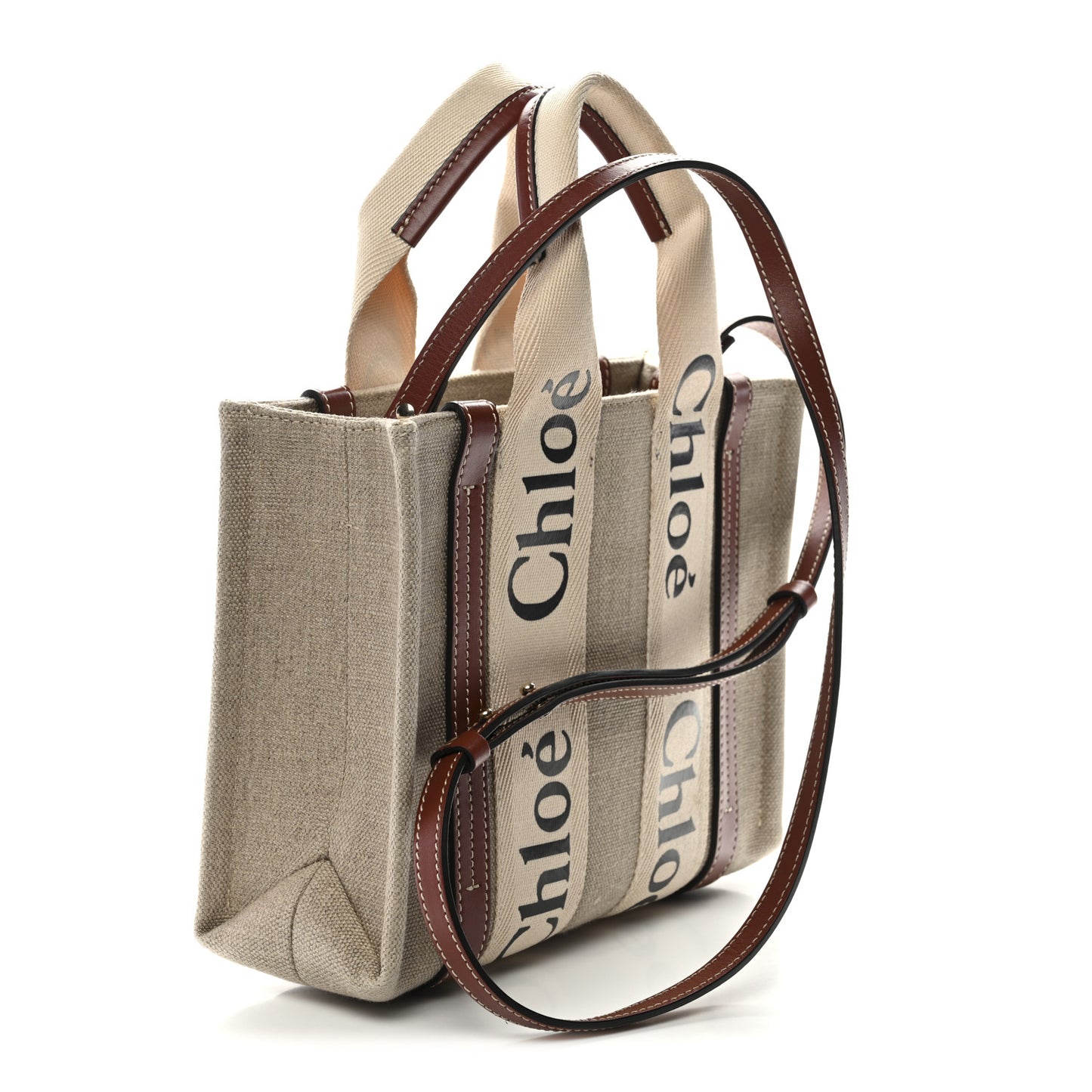 Cotton Calfskin Small Woody Ribbon Tote With Strap White Brown