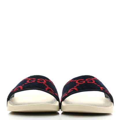 Gucci Terry Cloth GG Monogram Slide Sandals 41 Blue Red 2 of 9
