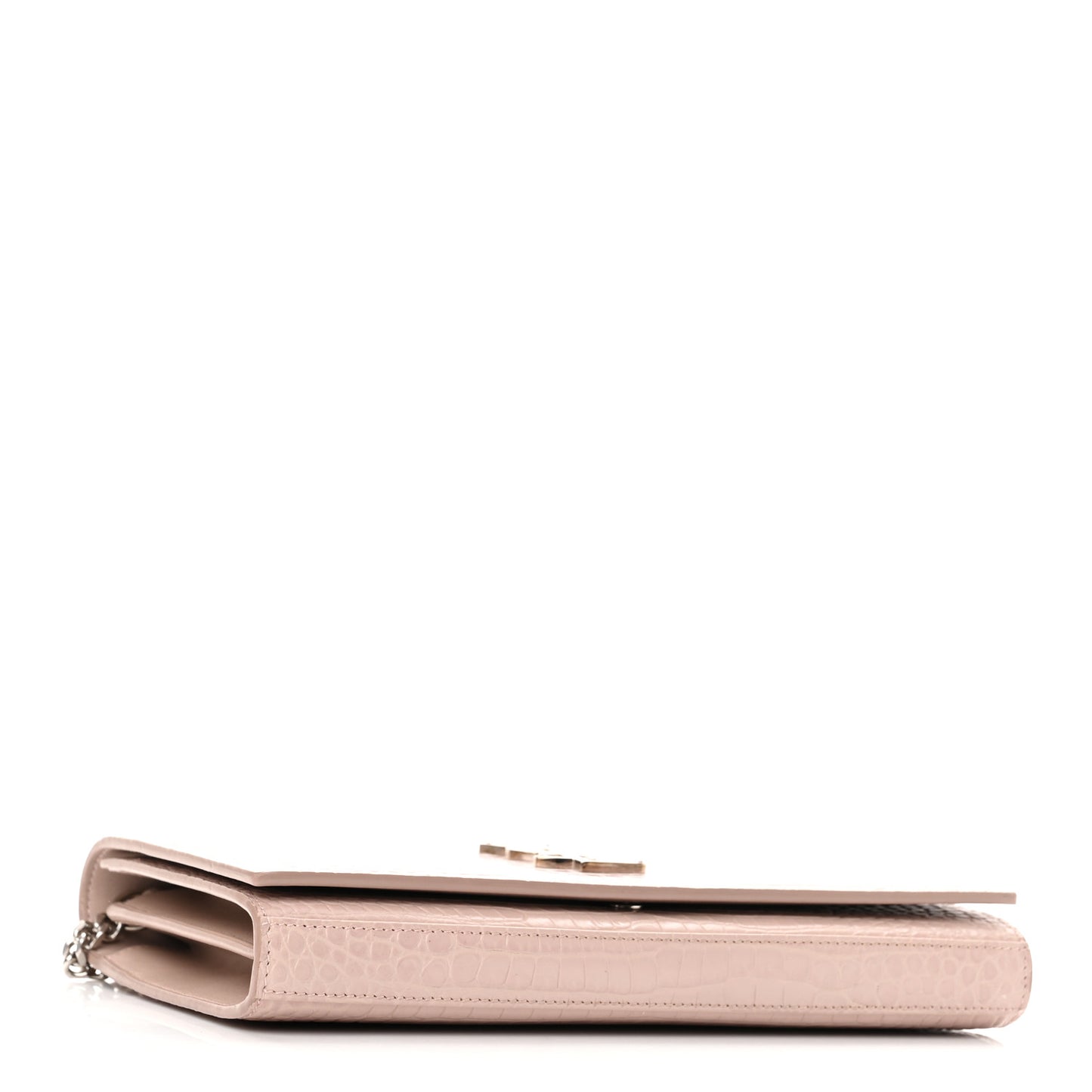 Calfskin Crocodile Embossed Monogram Chain Wallet Rose Antic