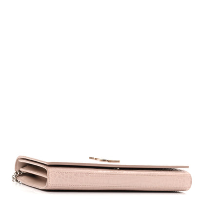 Saint Laurent Calfskin Crocodile Embossed Monogram Chain Wallet Rose Antic 4 of 10