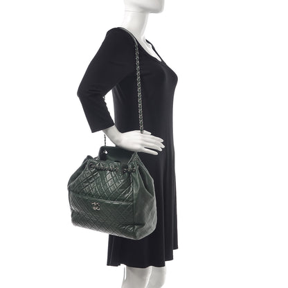 Chanel Lambskin Quilted Large Drawstring Shoulder Bag Green 2 of 14