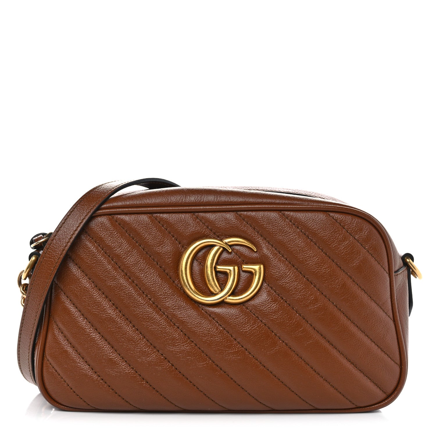 Gucci Glazed Calfskin Matelasse Diagonal Small GG Marmont Chain Shoulder Bag Cuir 1 of 14