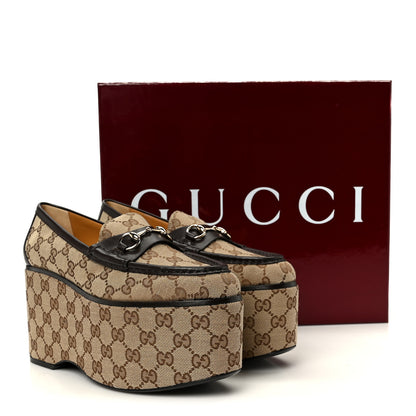 Gucci Canvas GG Monogram Horsebit Calfskin Womens Horsebit Platform Loafers 39.5 Beige Ebony Cocoa 10 of 10