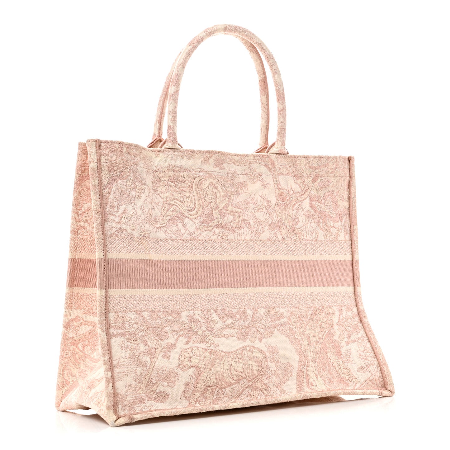 Canvas Toile De Jouy Embroidered Large Book Tote Pink