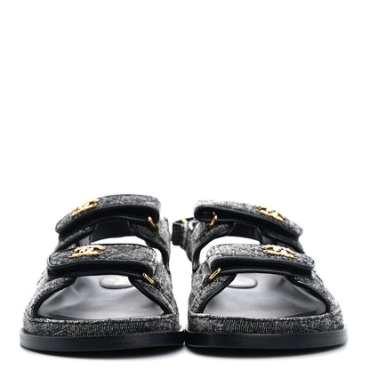 Chanel Velvet Velcro Dad Sandals 38.5 Grey 3 of 10