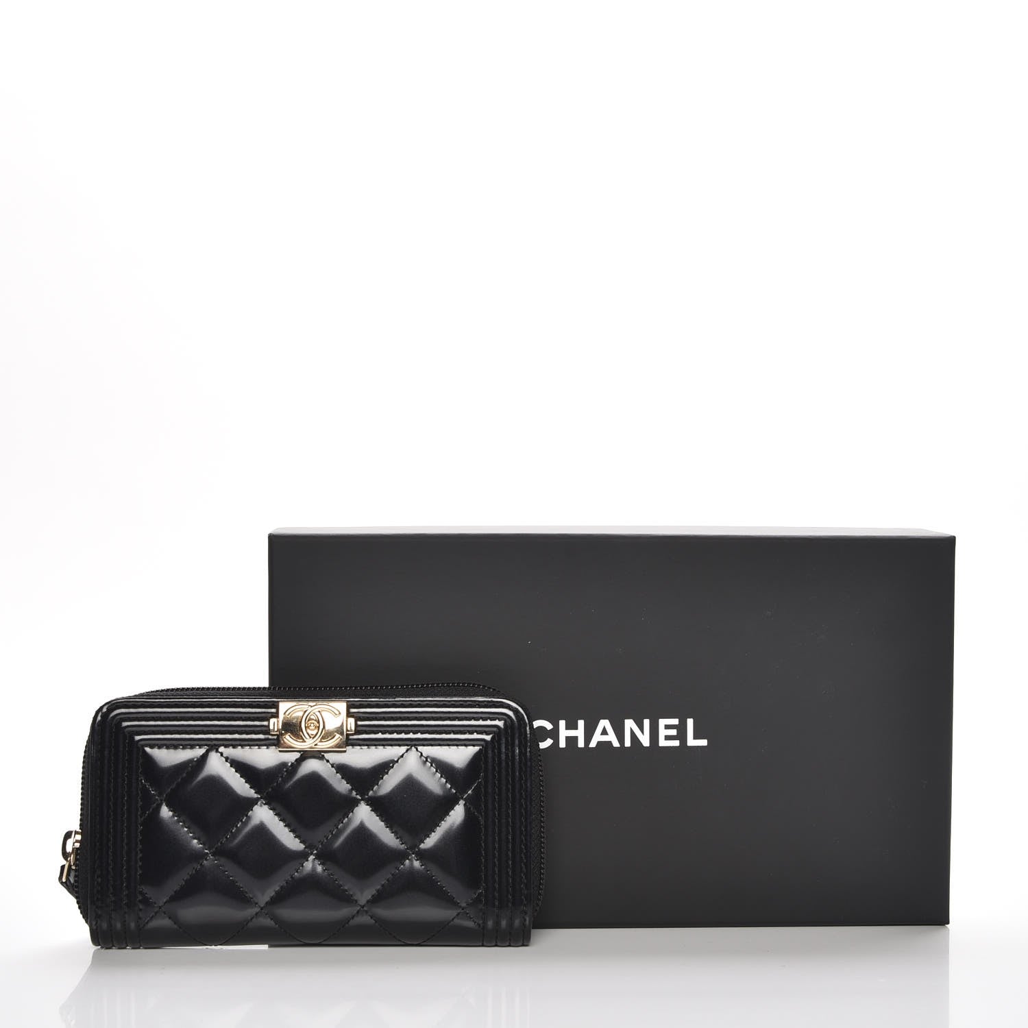 Chanel Glazed Calfskin Quilted Small Boy Zip Around Wallet Black 9 of 9