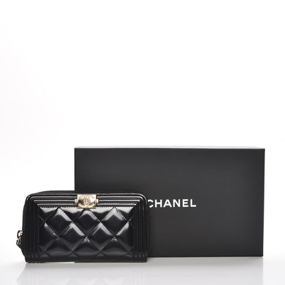 Chanel Glazed Calfskin Quilted Small Boy Zip Around Wallet Black 9 of 9