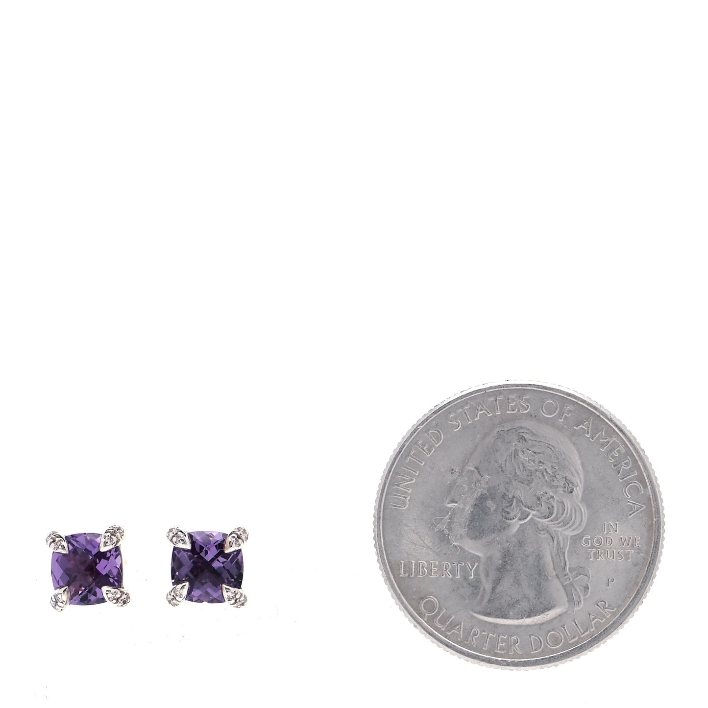 Sterling Silver Diamond Amethyst 6mm Chatelaine Earrings