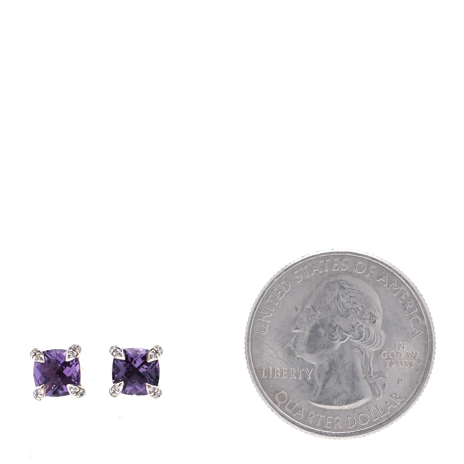 David Yurman Sterling Silver Diamond Amethyst 6mm Chatelaine Earrings 2 of 6