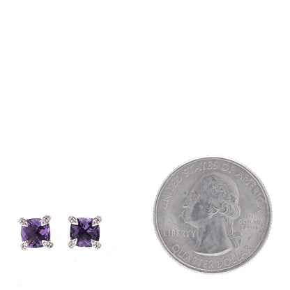 David Yurman Sterling Silver Diamond Amethyst 6mm Chatelaine Earrings 2 of 6