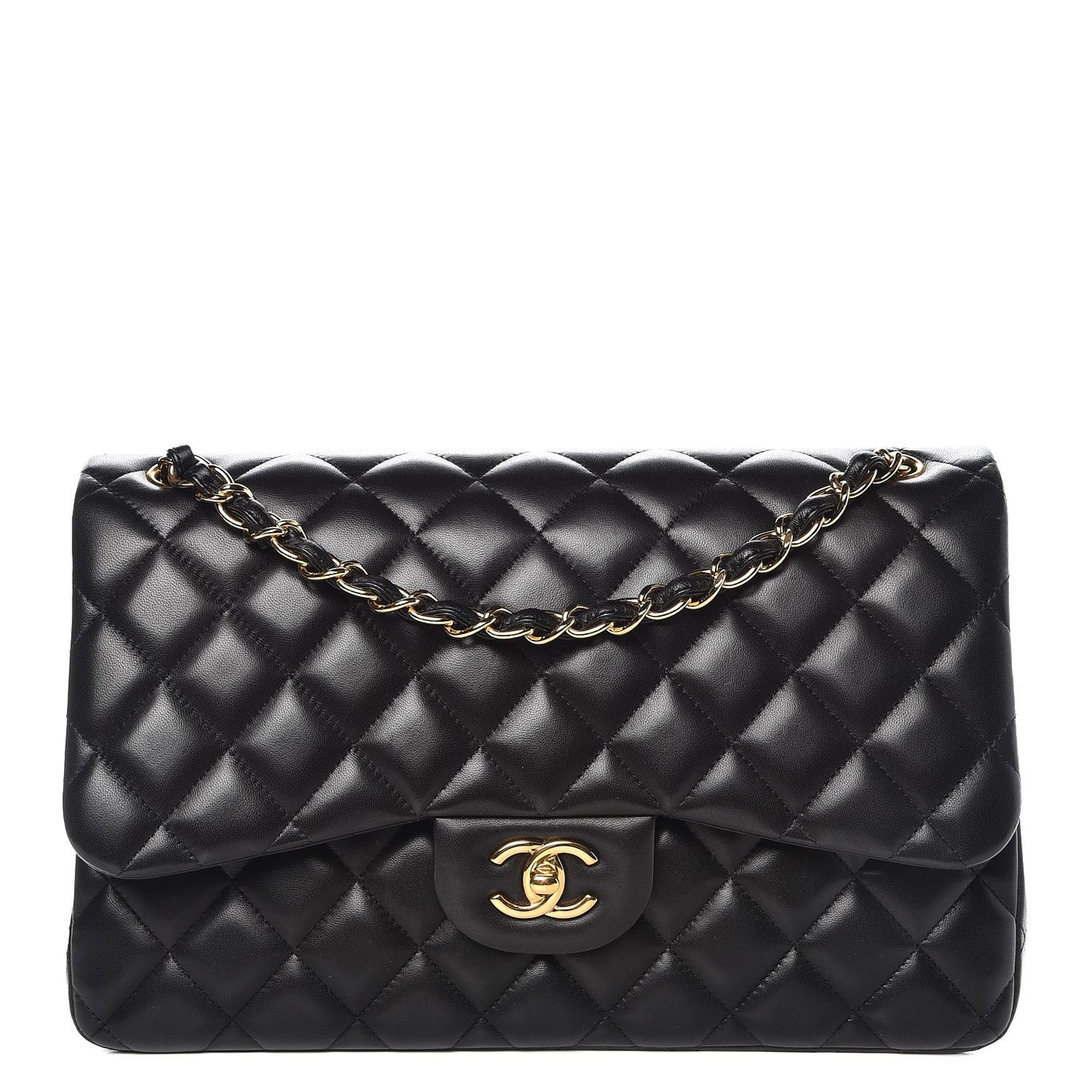 Lambskin Quilted Jumbo Double Flap Black