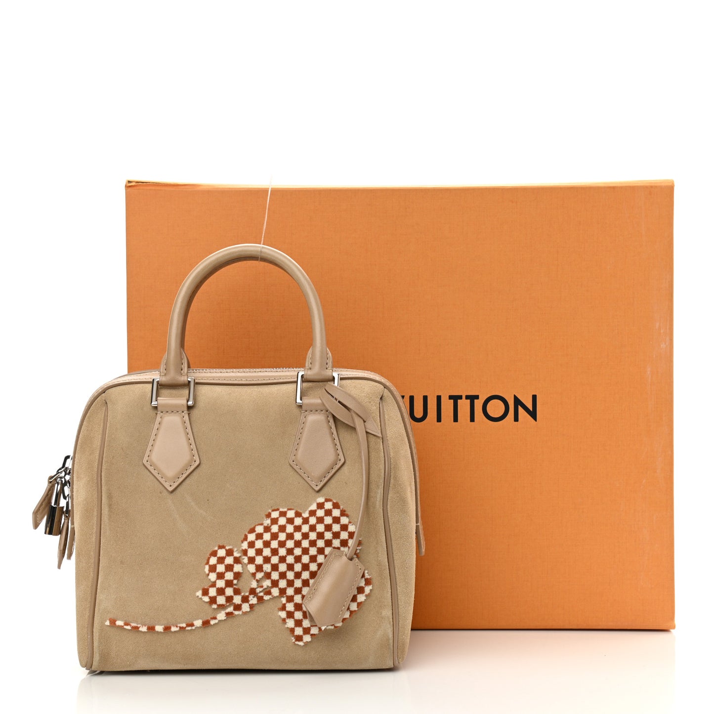 Suede Cubic Illusion Fleur Speedy Cube PM Beige
