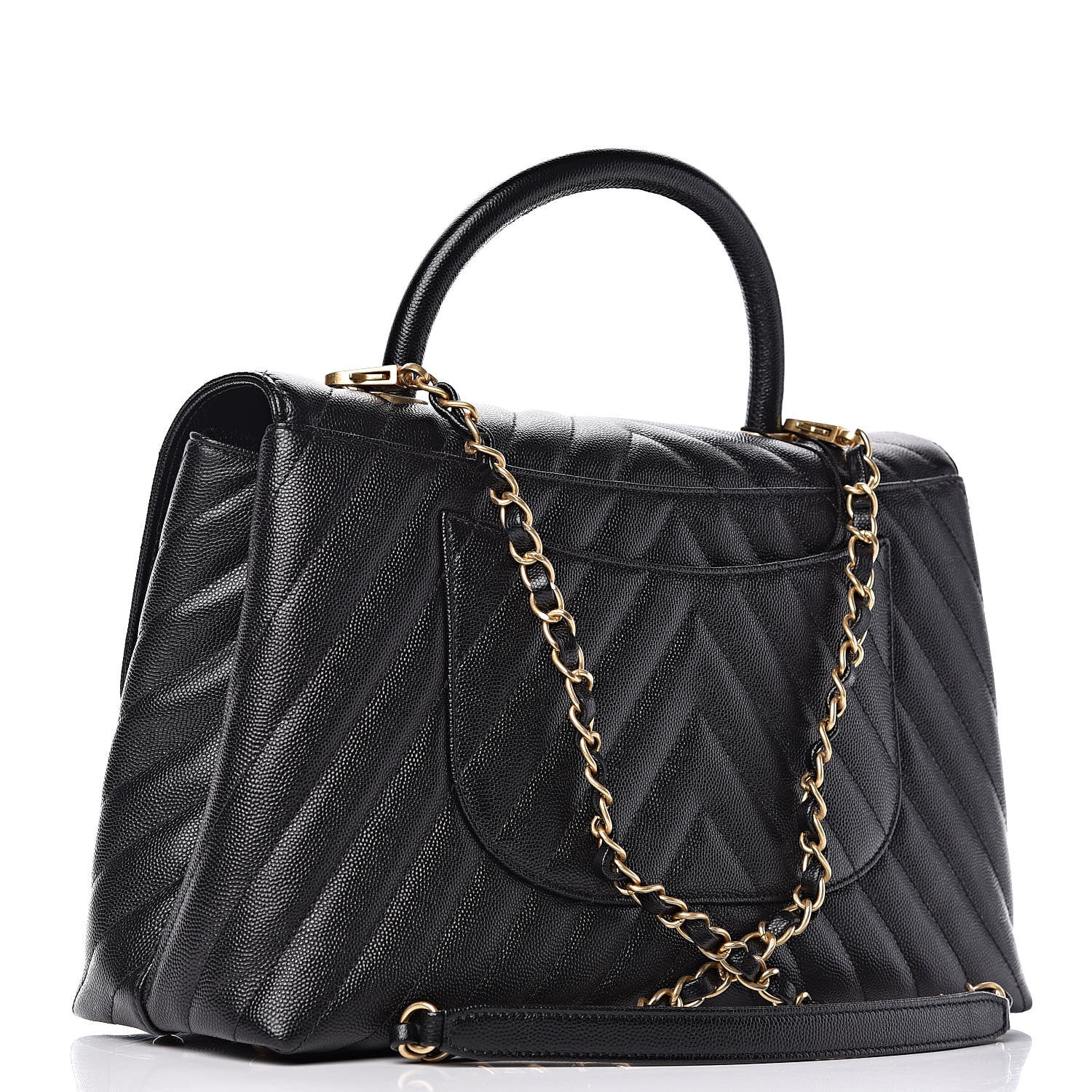Chanel Caviar Chevron Quilted Medium Coco Handle Flap Black 4 of 11
