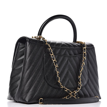 Chanel Caviar Chevron Quilted Medium Coco Handle Flap Black 4 of 11