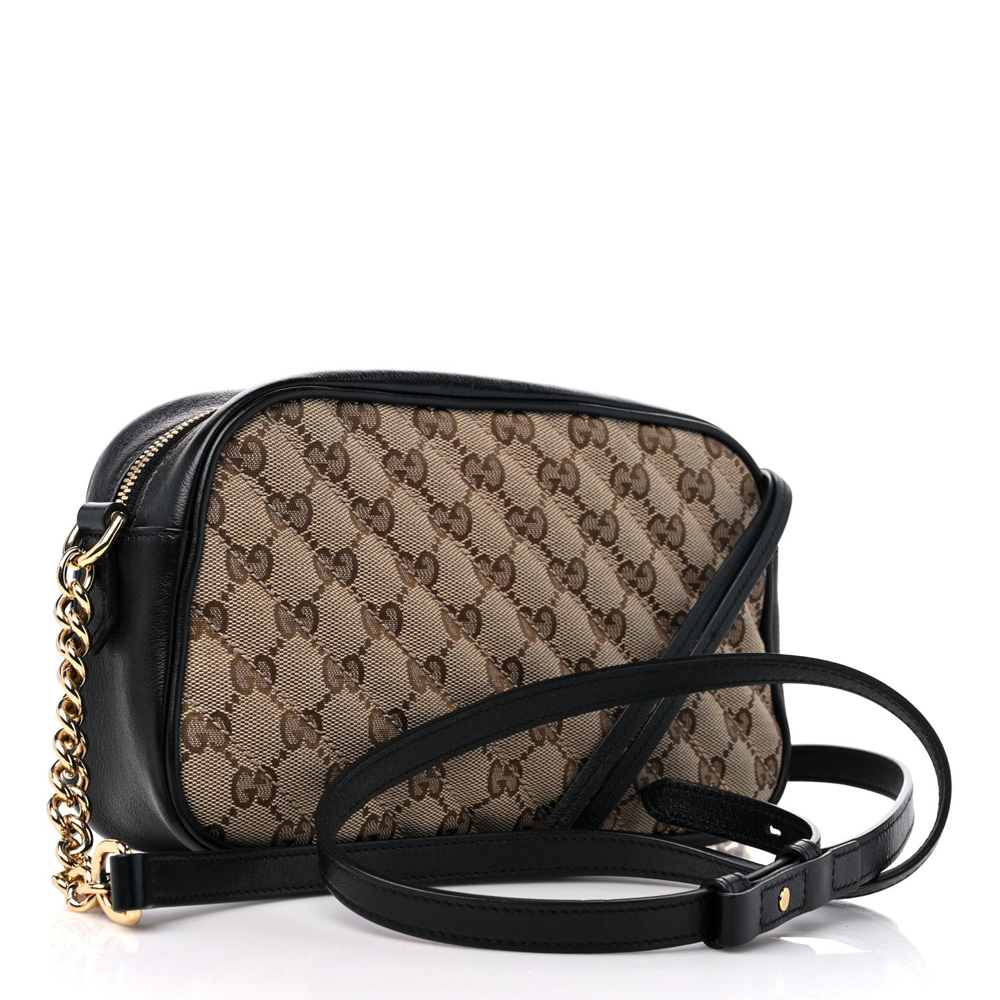 Monogram Matelasse Diagonal Small GG Marmont Chain Shoulder Bag Beige Black
