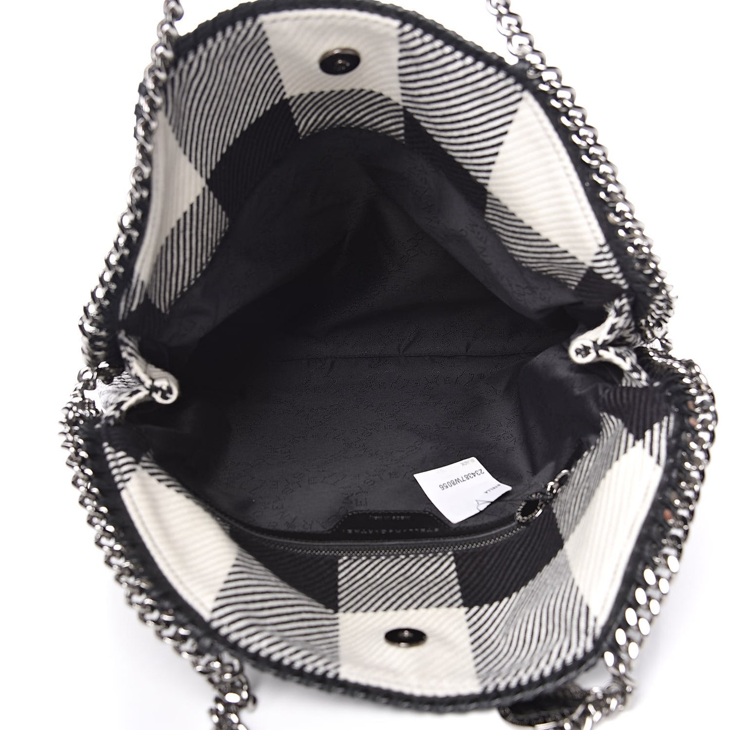 Wool Plaid Falabella Fold Over Tote Black
