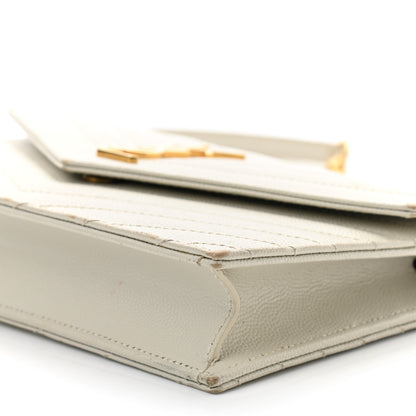 Saint Laurent Grain De Poudre Matelasse Chevron Monogram Envelope Chain Wallet Crema Soft 9 of 14