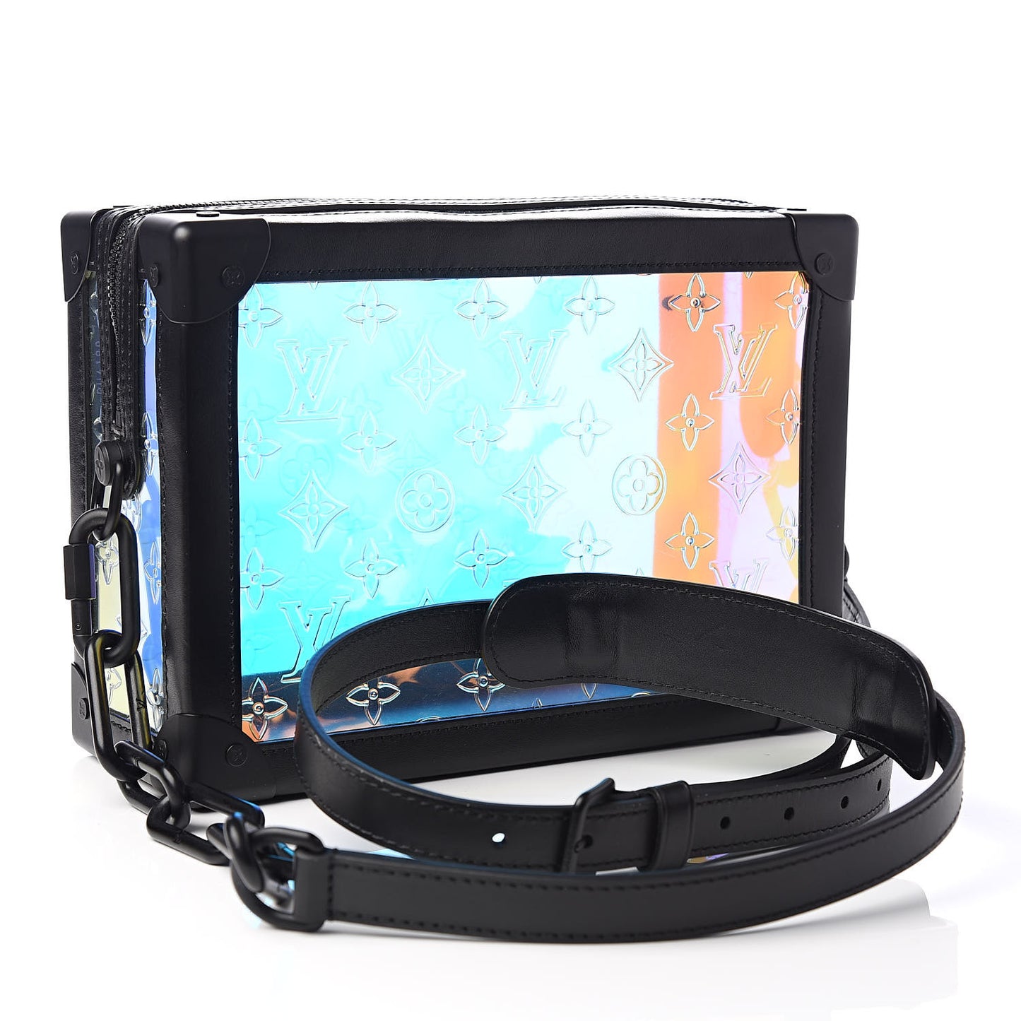 Calfskin PVC Monogram Solar Ray Soft Trunk Iridescent Prism Black