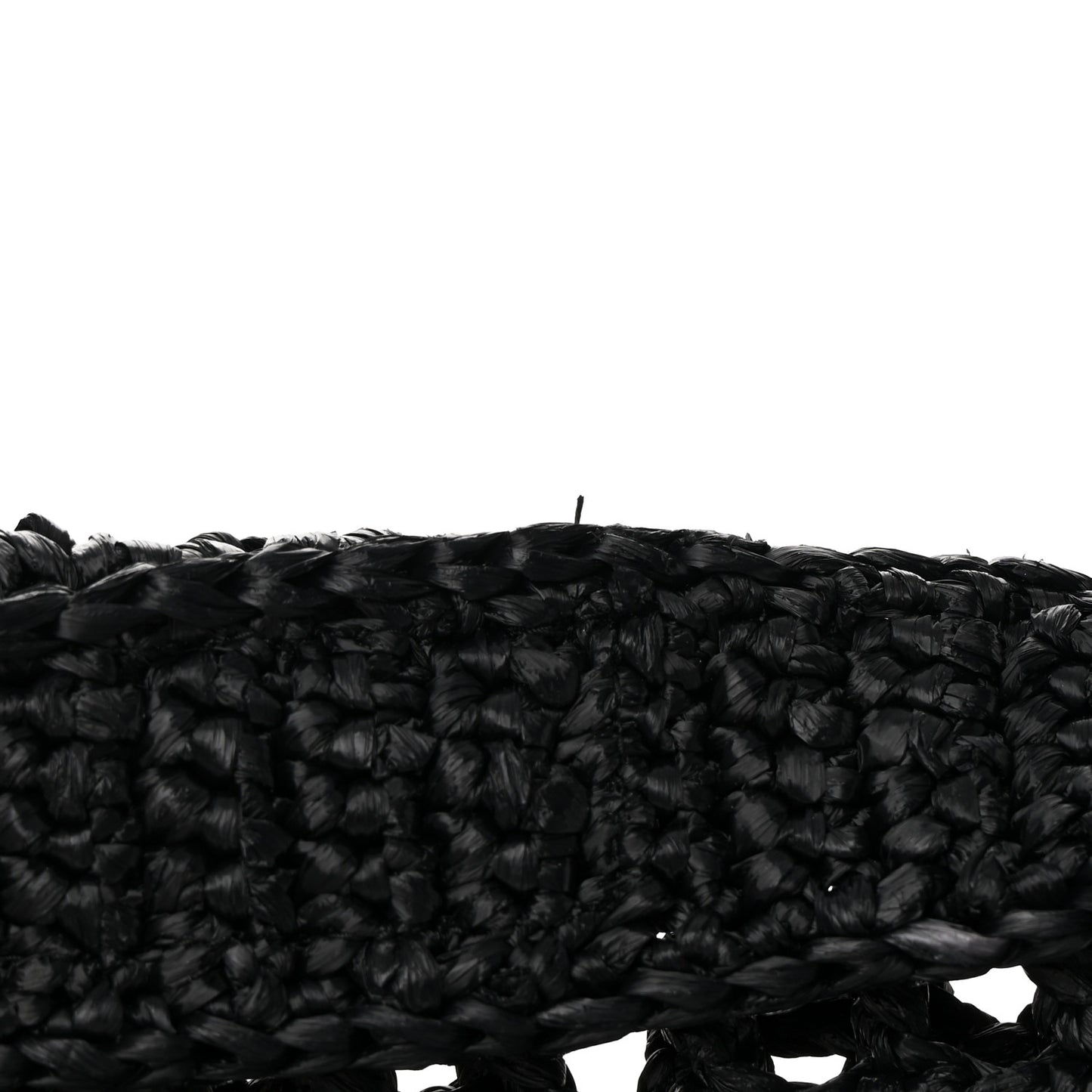 Yarn Raffia Effect Crochet Logo Embroidered Tote Bag Black