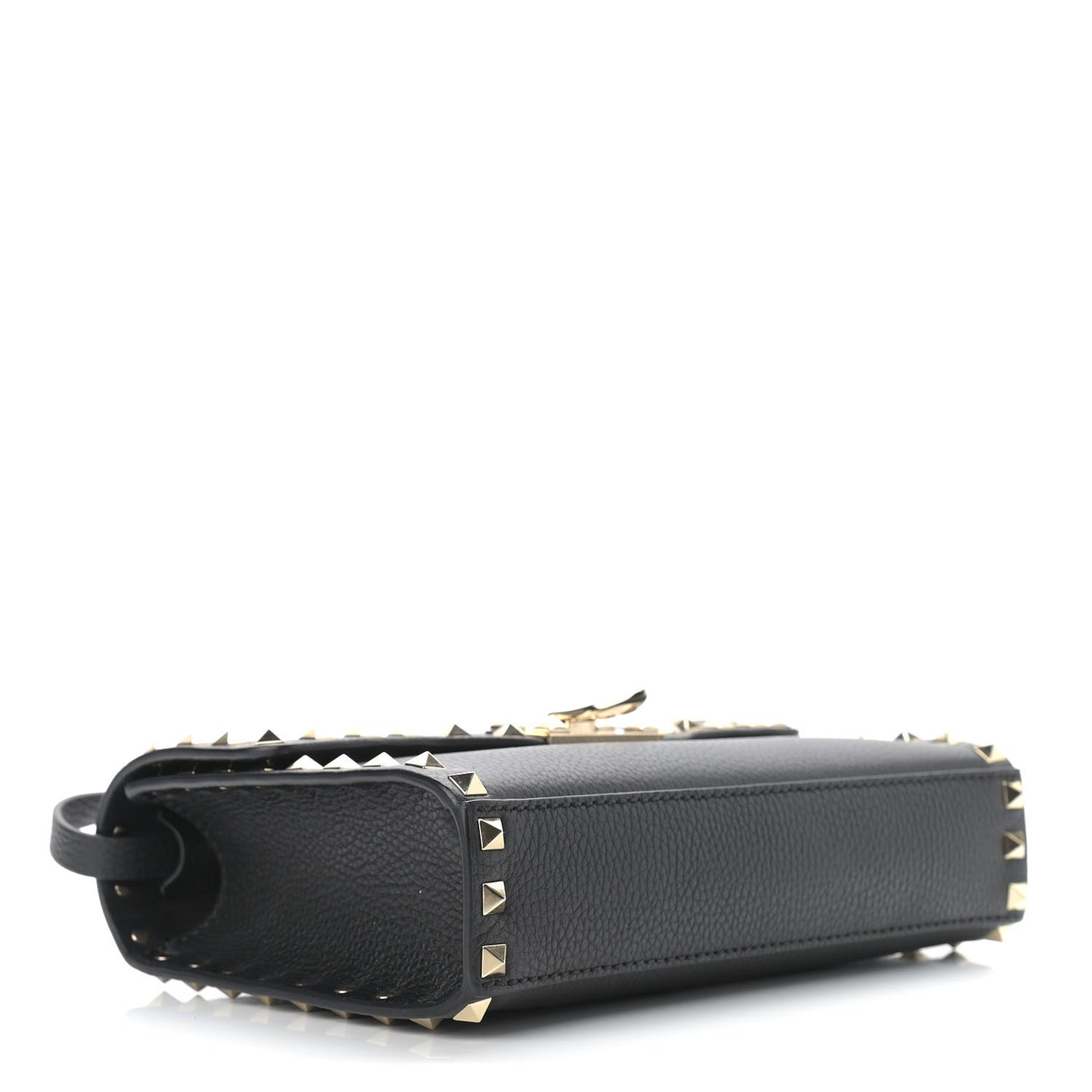 Pebbled Calfskin Medium Rockstud Flip Lock Crossbody Bag Black